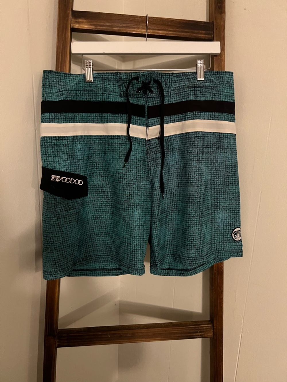 Men’s Voodoo Surfing Boardshorts Teal Stripe Swim Trunks